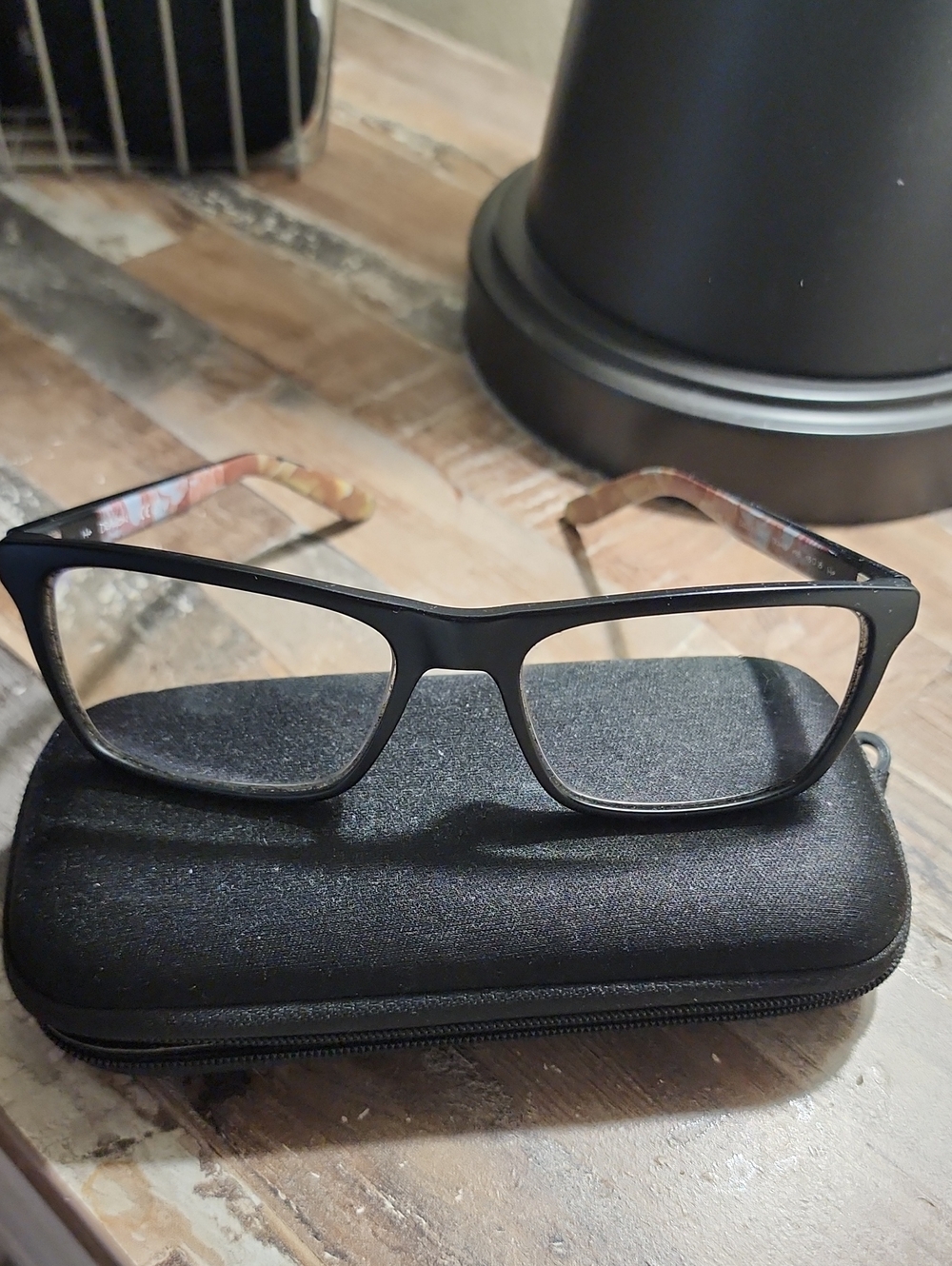 Black Dragon Rectangular Eyeglass Frames with Patterned Temples